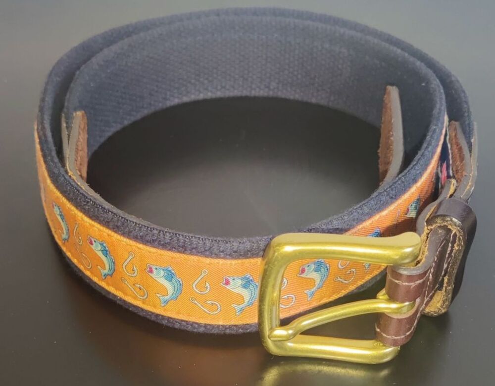 Vineyard Vines Orange Fish Canvas and Leather Tipped Men's belt Size 36